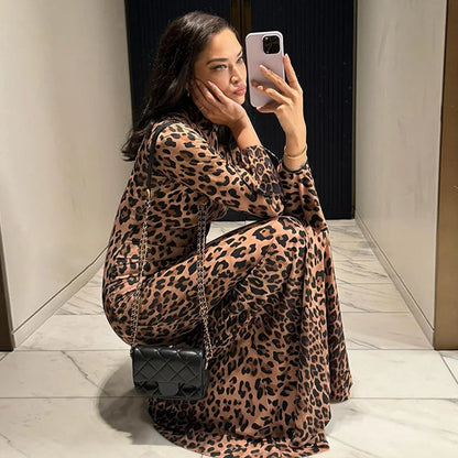 Hawthaw Women 2025 Spring Autumn Long Sleeve Leopard Print Party Club Bodycon Long Dress Wholesale Items For Business