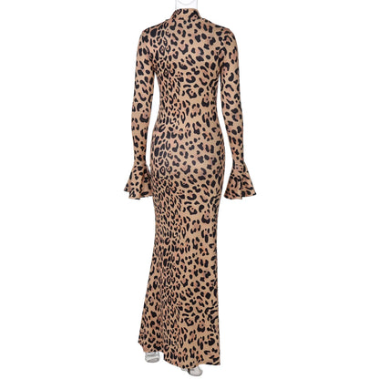 Hawthaw Women 2025 Spring Autumn Long Sleeve Leopard Print Party Club Bodycon Long Dress Wholesale Items For Business