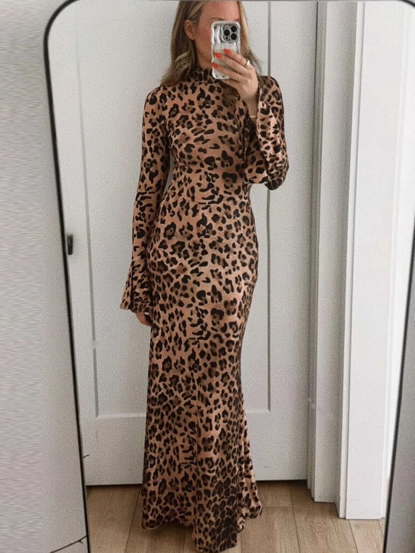 Hawthaw Women 2025 Spring Autumn Long Sleeve Leopard Print Party Club Bodycon Long Dress Wholesale Items For Business