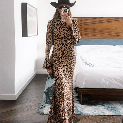 Hawthaw Women 2025 Spring Autumn Long Sleeve Leopard Print Party Club Bodycon Long Dress Wholesale Items For Business