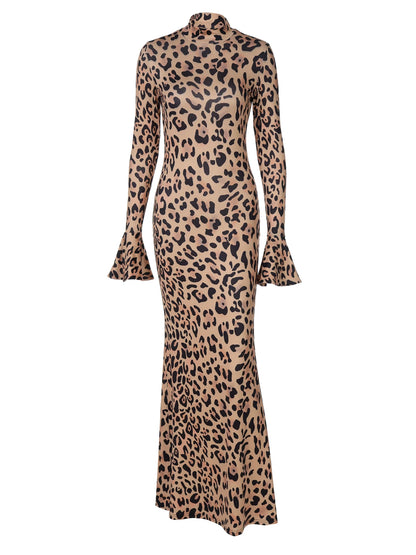 Hawthaw Women 2025 Spring Autumn Long Sleeve Leopard Print Party Club Bodycon Long Dress Wholesale Items For Business